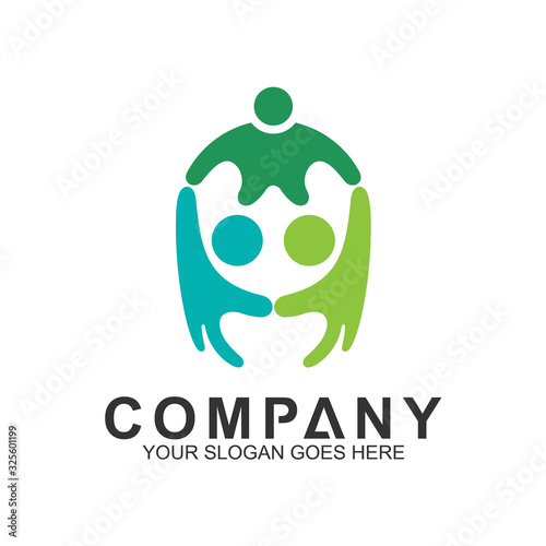 family play logo, adoption and care icon, abstract people connected vector icon