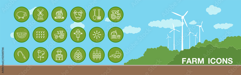 Farming icons set, thin line style Farming icons set, thin line style