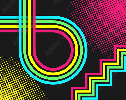 Abstract. 80s background, colorful geometric line overlap .Vector. illustration .