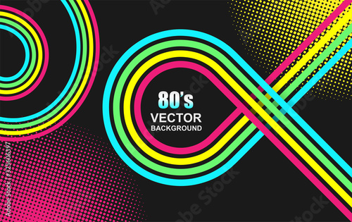 Abstract. 80s background, colorful geometric line overlap .Vector. illustration .