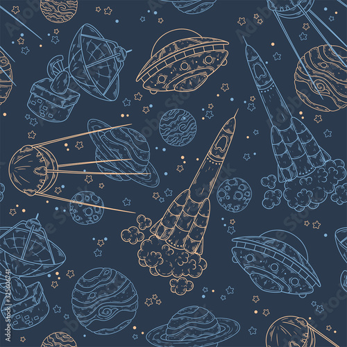 Hand drawn pattern of space elements collection Vector.