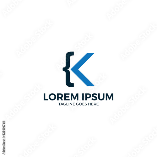 Letter K With Curly Bracket icon Illustration. Programming icon, coding icon and more