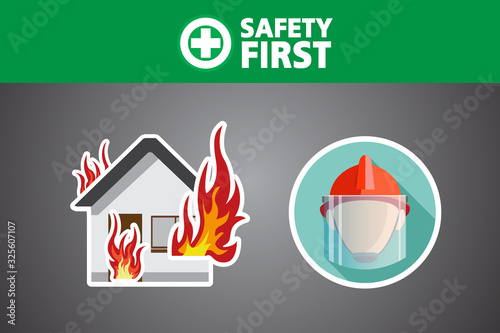 House On Fire,Firefighter Vector, safety first