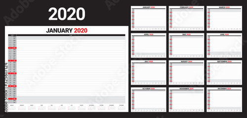 Year 2020 desk calendar vector illustration