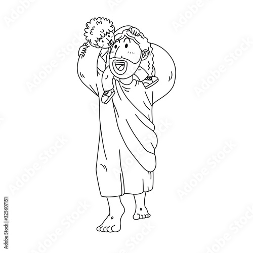 Jesus Walking with Little Boy on His Shoulder.