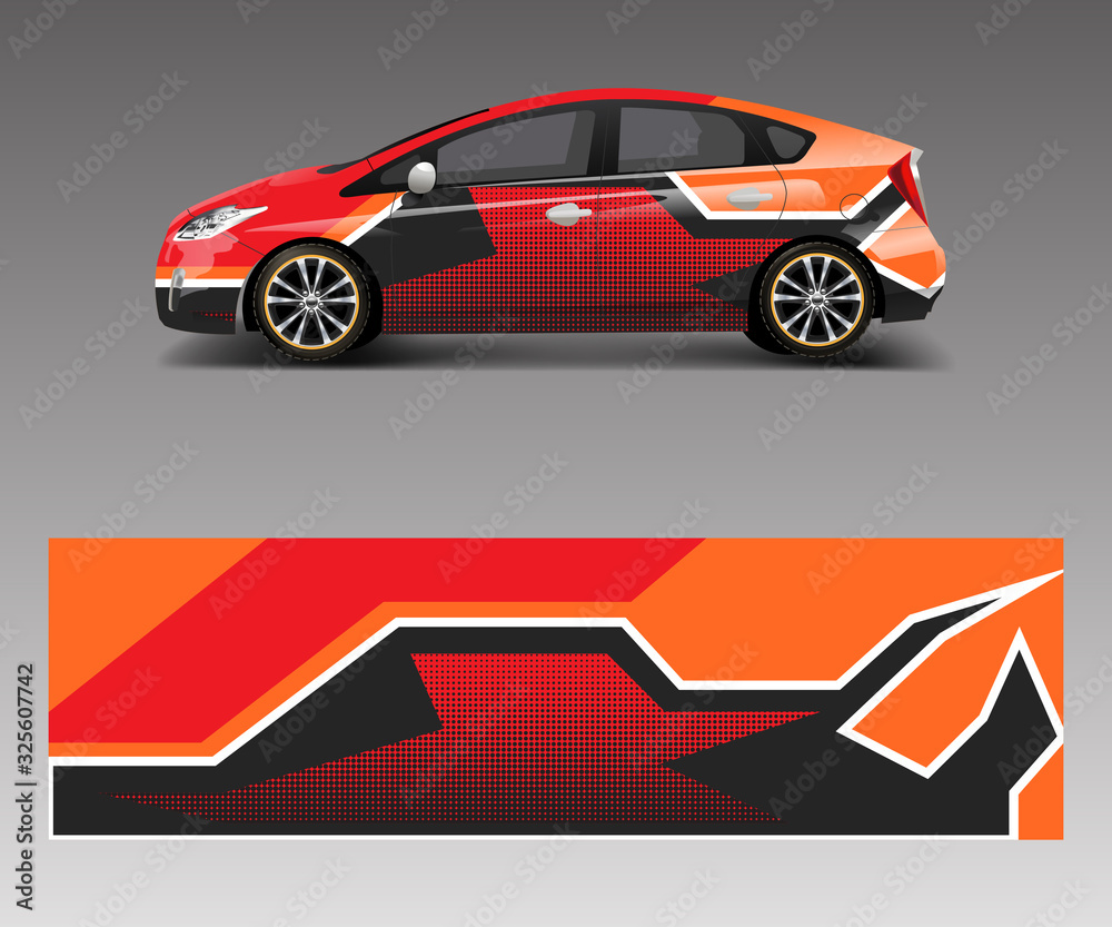 Car wrap decal design vector. Graphic abstract racing designs for vehicle, rally, race, adventure template design vector