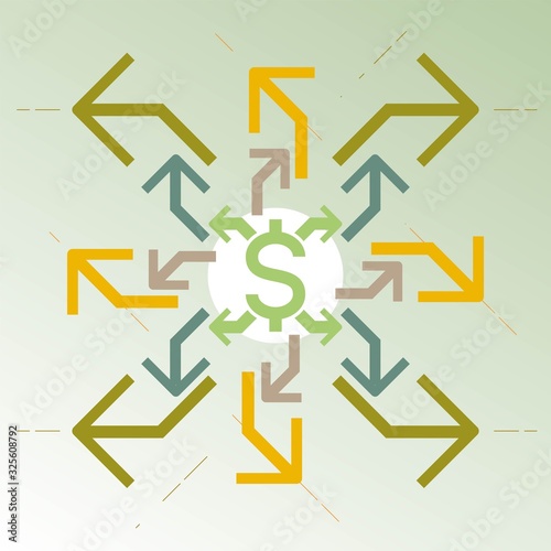 Dollar money arrow direction abstract background. Vector illustration outline flat design style.