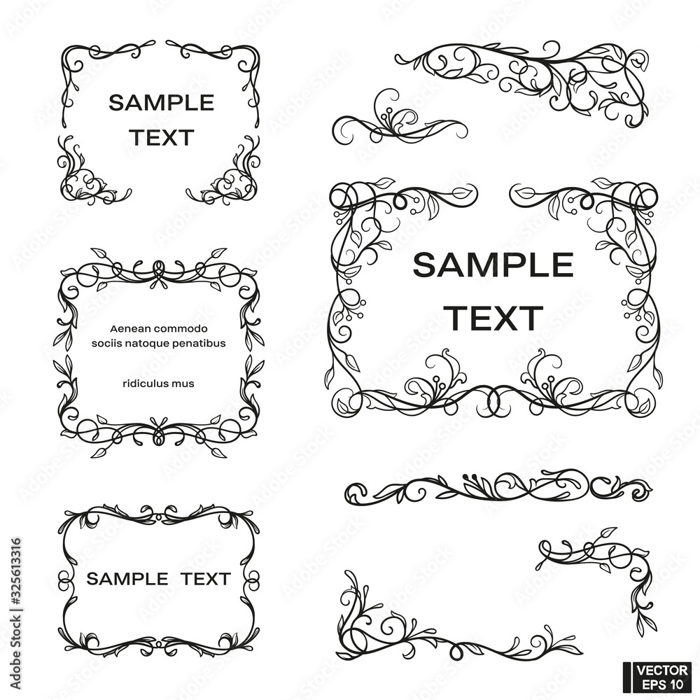 Scrolls and curls, elements for design. Set of vintage frames. Scrolls and curls, elements for design. Set of vintage frames.