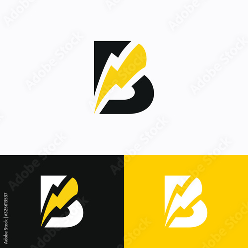 Initial Letter B with Thunder Logo Design