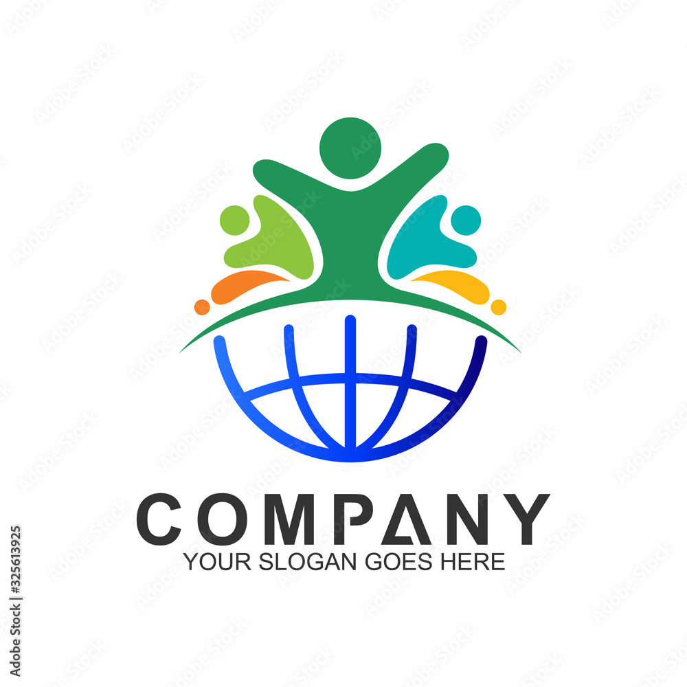 family day, caring icon, family with globe logo design family day, caring icon, family with globe logo design