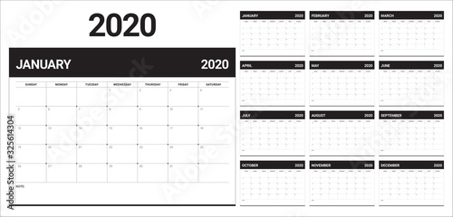 Year 2020 desk calendar vector illustration