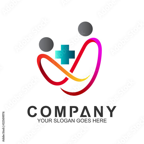 healthy family logo in line art style, family care, health and caring, clinic and pharmacy icon, family nutrition, hospital and wellness symbol