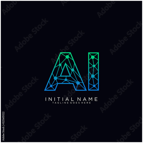 Letter AI abstract line art logo template.