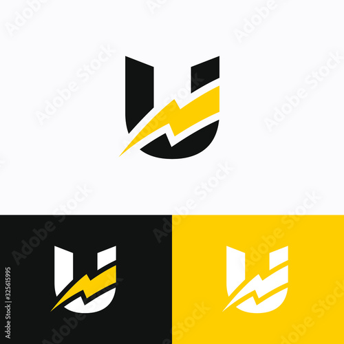 Initial Letter U with Thunder Logo Design