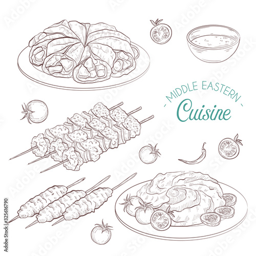 Middle Eastern cuisine, arabian dishes.