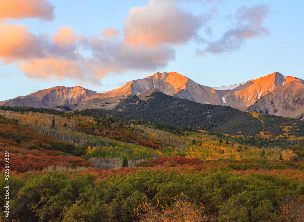 Autumn Sunset in the White River National Forest below Mt. Sopris near the town of Carbondale, Colorado