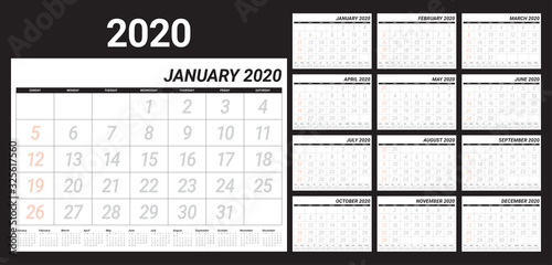 Year 2020 desk calendar vector illustration