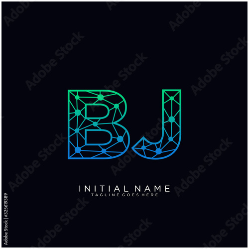 Letter BJ abstract line art logo template.