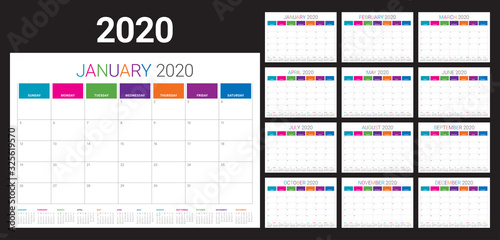 Year 2020 desk calendar vector illustration