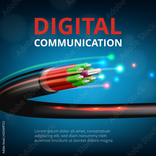 Optical fast connection. Future technology cyber internet communication vector realistic concept background. Speed, fast communication, cable optic network illustration