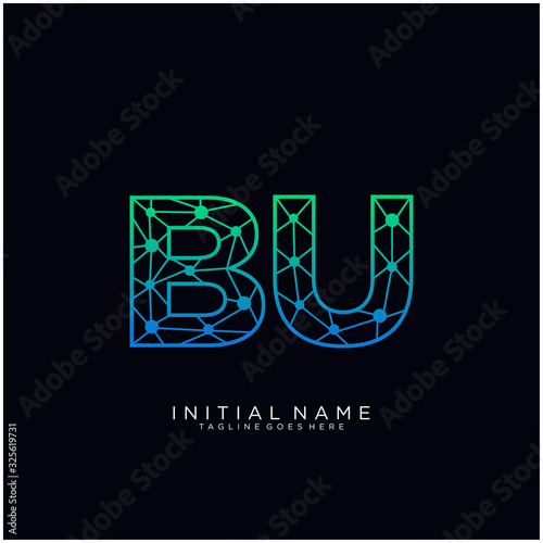 Letter BU abstract line art logo template.