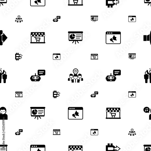 speech icons pattern seamless. Included editable filled Presentation, Collaborative idea, Peer to Peer, Audio Conference, Chat Bot, Promo website icons. speech icons for web and mobile.