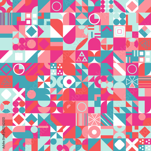 Geometric pattern with different colorful figures. Vector EPS 10 background for poster, banner, wallpaper, flyer, brochure