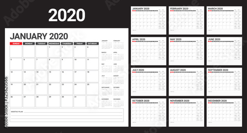 Year 2020 desk calendar vector illustration
