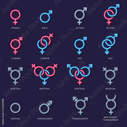 Gender icon. Male female couple lgbt men woman lesbian vector flat sexual symbols. Illustration lesbian and homosexuality, transgender and homosexual