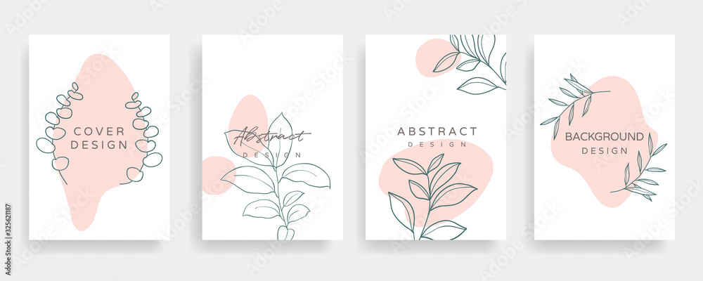 Floral line arts and organic shape cover design template for social media stories, post, sale banner, poster, cover design, Minimal and natural earth tone  color theme wedding invitation cards. 