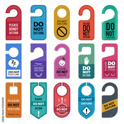 Do not disturb. Hotel handle door room symbols for vector illustrations. Badge color srt for hotel template, warning card