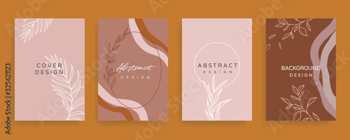 Floral line arts and organic shape cover design template for social media stories  post  sale banner  poster  cover design  Minimal and natural earth tone  color theme wedding invitation cards. 