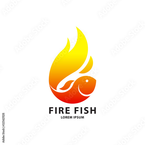 Fire fish logo template. Creative vector template of sea food symbol or restaurant logo. Icon of fish. Vector illustration.