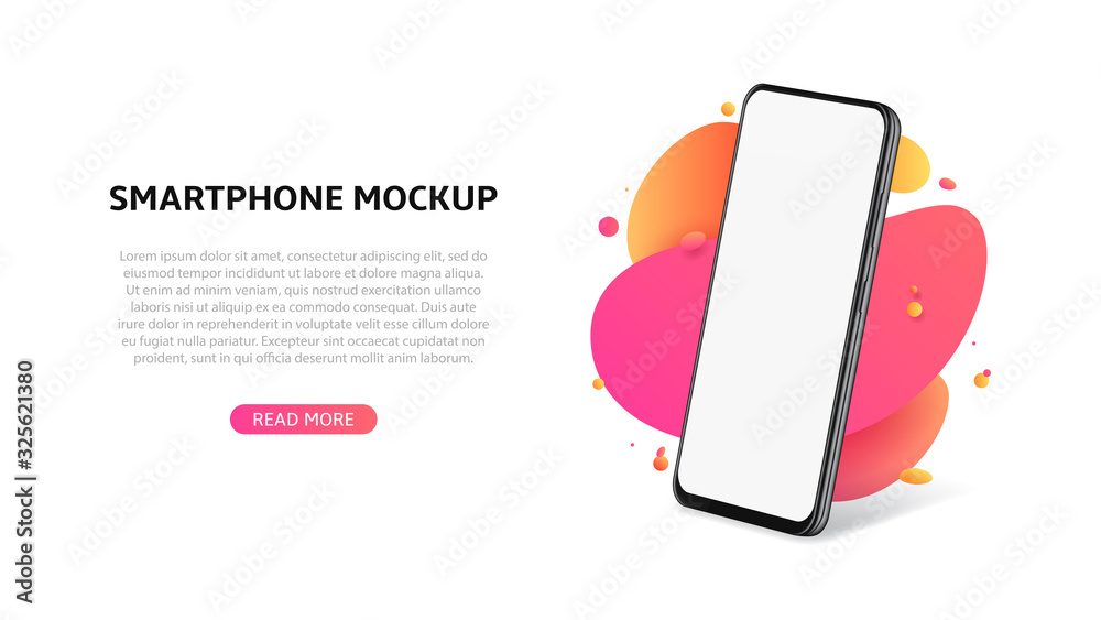 Realistic smartphone mockup template. Template of cell phone with blank display isolated on white background. 3d side view on mobile device concept. Vector illustration.
