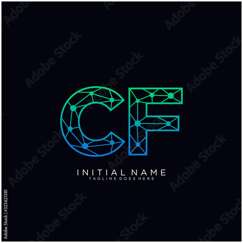 Letter CF abstract line art logo template.
