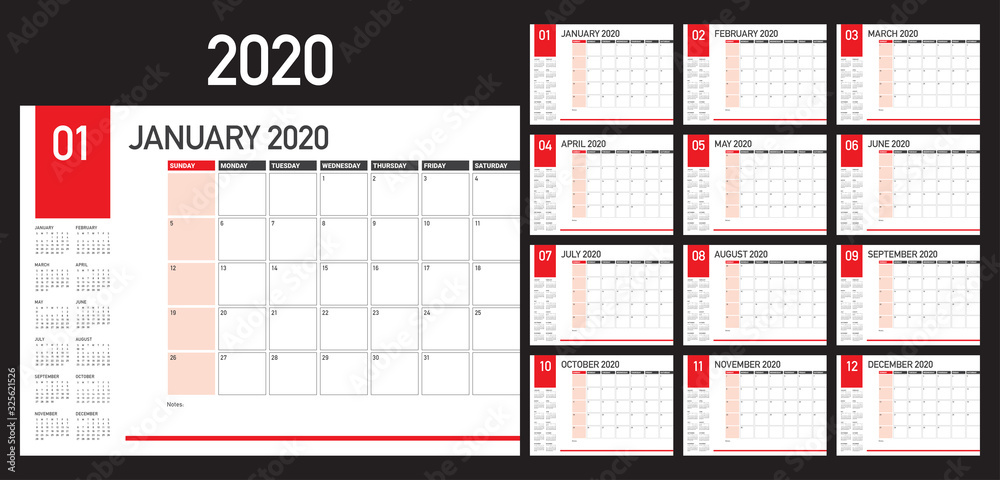 Year 2020 desk calendar vector illustration Year 2020 desk calendar vector illustration