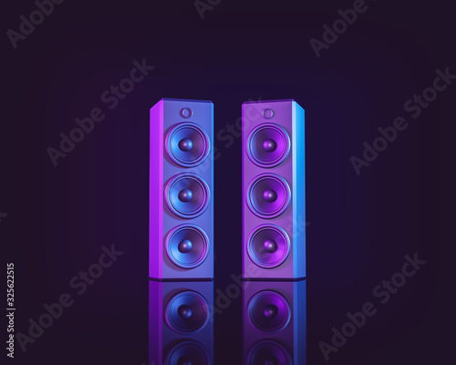 stereo speakers isolated on dark background. Minimalism concept. 3d rendering