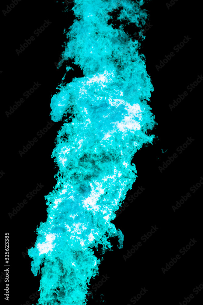 Aqua menthe color of fire flames blazing fiery burning isolated on a black background Aqua menthe color of fire flames blazing fiery burning isolated on a black background