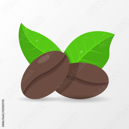 Coffee Beans and Leaf Illustration Icon Vector