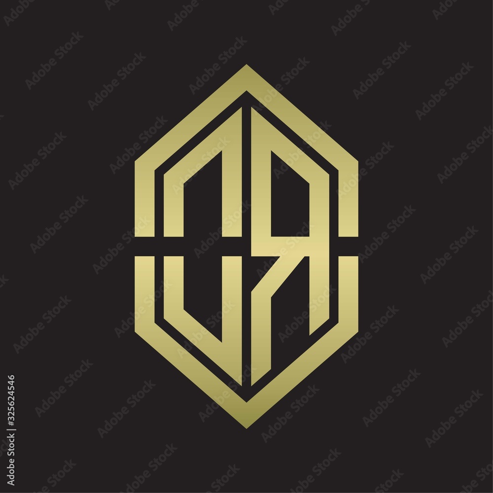 OR Logo monogram with hexagon shape and outline slice style with gold colors OR Logo monogram with hexagon shape and outline slice style with gold colors