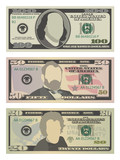 Set of one hundred dollars, fifty dollars and twenty dollar bills. 100, 50 and 20 US dollars banknotes. Vector illustration of USD isolated on white background