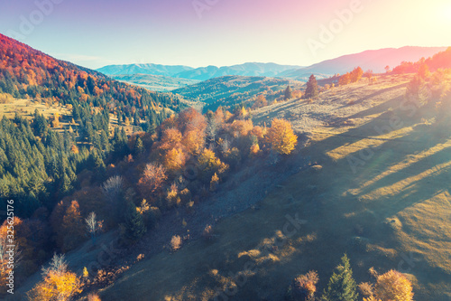 Aerial view of autumn mountain landscape