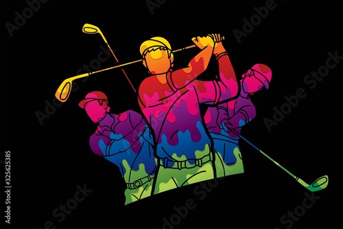 Group of Golf players action cartoon sport graphic vector.