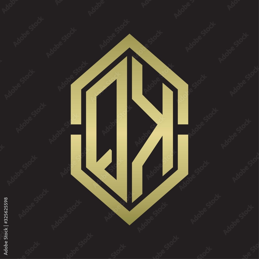 QK Logo monogram with hexagon shape and outline slice style with gold colors QK Logo monogram with hexagon shape and outline slice style with gold colors