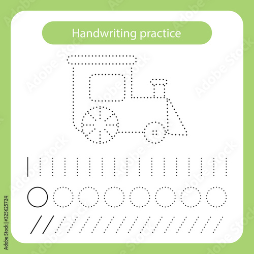 Train. Kids toys theme. Handwriting practice sheet