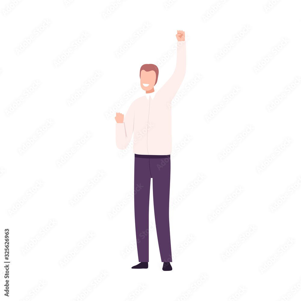 Successful Businessman Celebrating Victory, Male Office Character Dressed in Business Clothes Flat Vector Illustration Successful Businessman Celebrating Victory, Male Office Character Dressed in Business Clothes Flat Vector Illustration