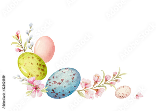 Happy Easter vector watercolor hand painted greeting card.