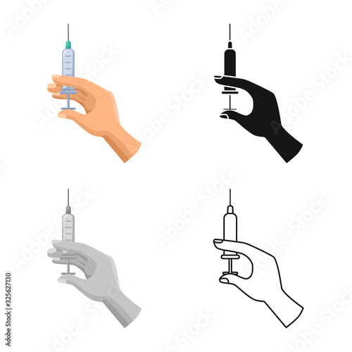 Vector design of syringe and vaccine icon. Web element of syringe and hand stock vector illustration.