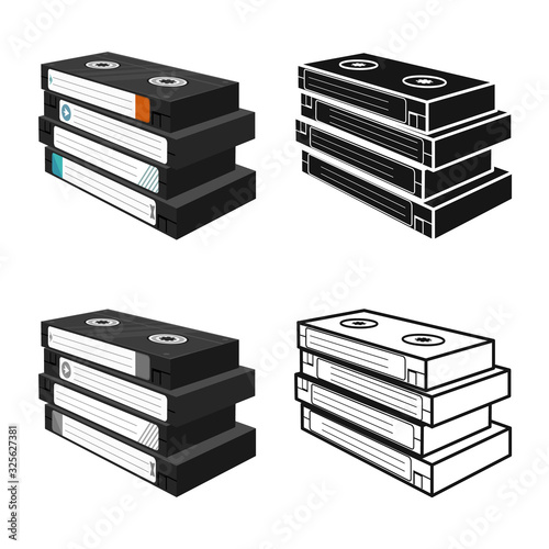 Isolated object of cassette and videotape logo. Graphic of cassette and stack vector icon for stock.