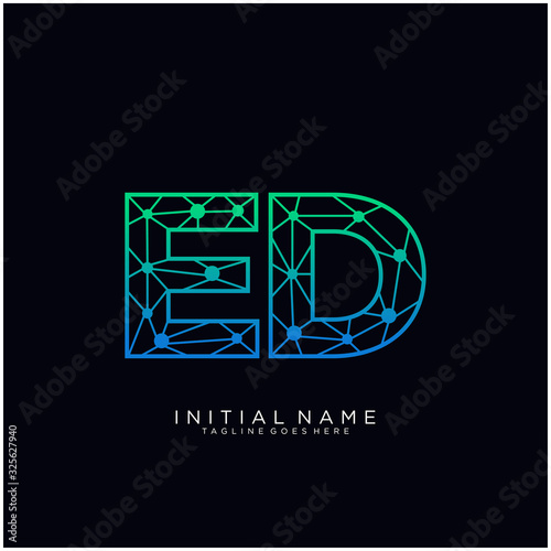 Letter ED abstract line art logo template.